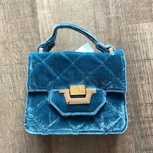 Missguided Mini Blue Velvet Quilted Handbag
